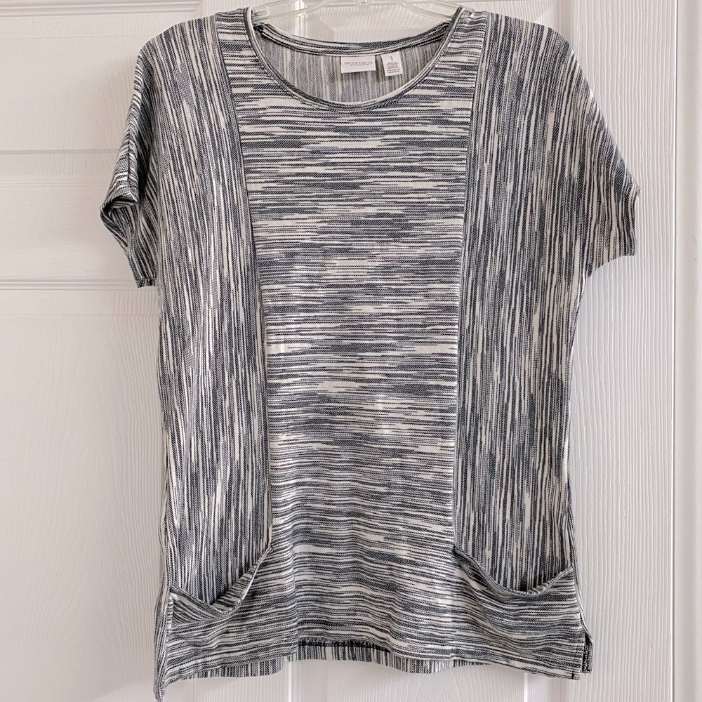 Weekends by Chico’s Space Dye Gray Soft Short Sleeve Relaxed Top Sz M 8